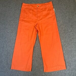 Maeve The‎ Colette Wide Leg Crop Pants Orange Linen Blend Women's Size 34 NWT